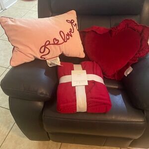 Threshold Love Day Red Throw Blanket and Heart Love Accent Pillows Set